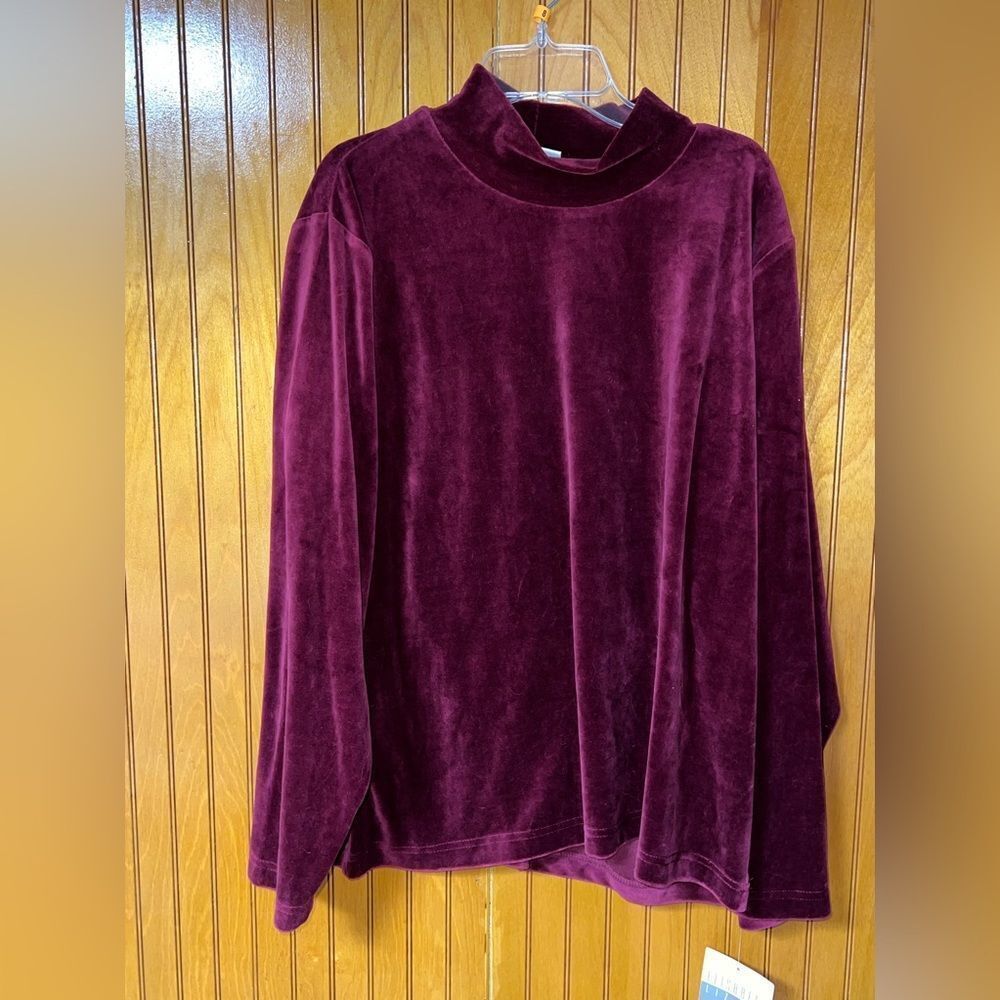 🆕 NWT Elisabeth Burgundy Velour Mock Turtleneck Top – Size 1 (1X)